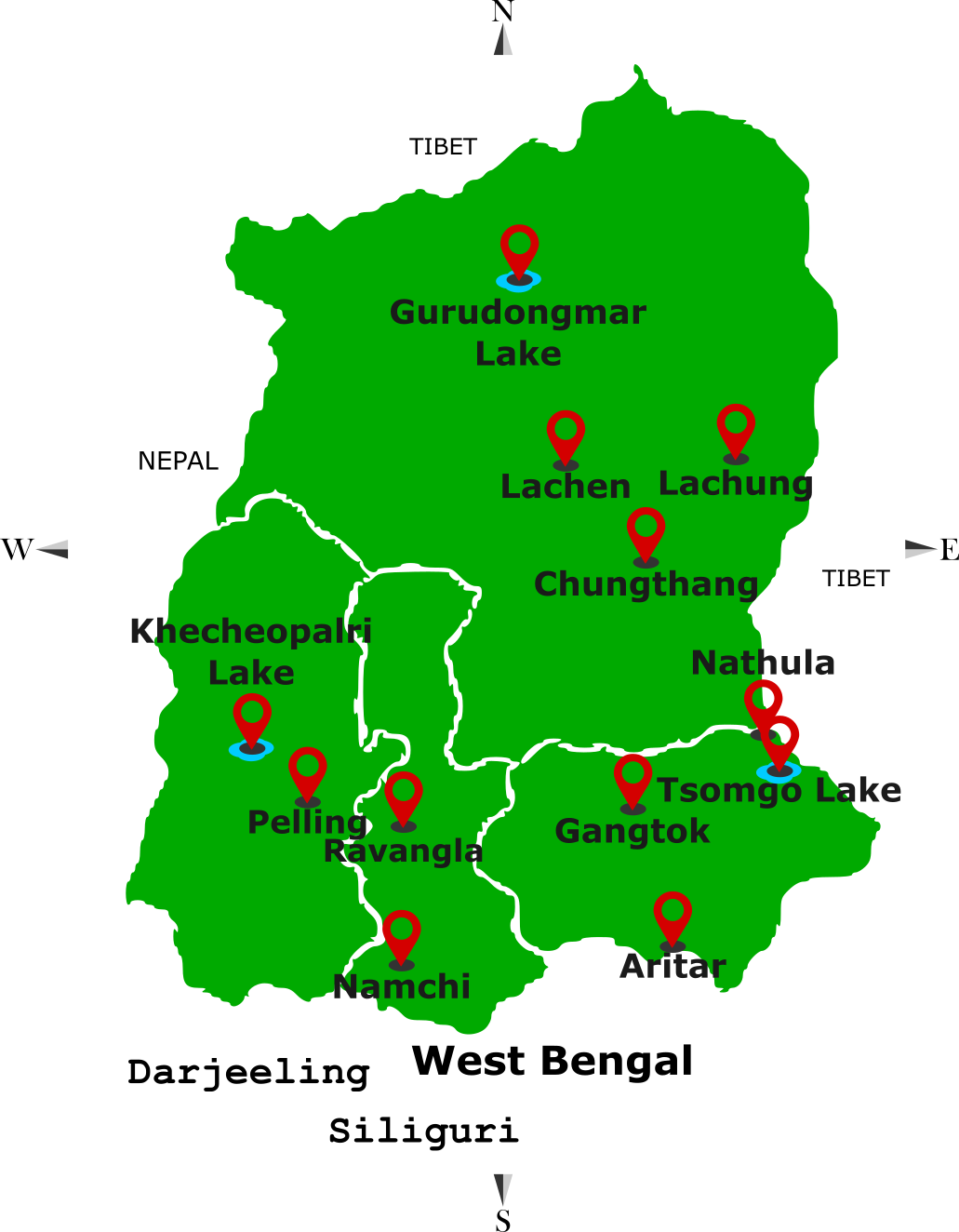 sikkim tour destinations map